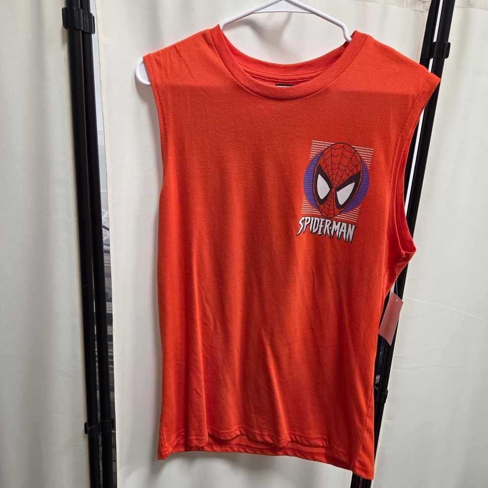 Marvel Spider-Man Muscle Tank Top Men Medium Red Orange Graphic Sleeveless Shirt